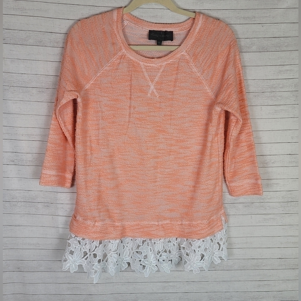 SUNDAYS IN BROOKLYN MIXED MEDIA CROCHET HEM SWEATSHIRT, SZ XS